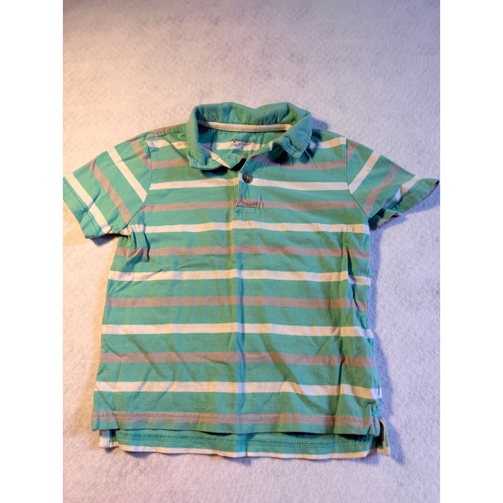 Arizona Jean Co Boys Striped Polo Shirt Teal Green Grey White Size S 6/7 Cotton